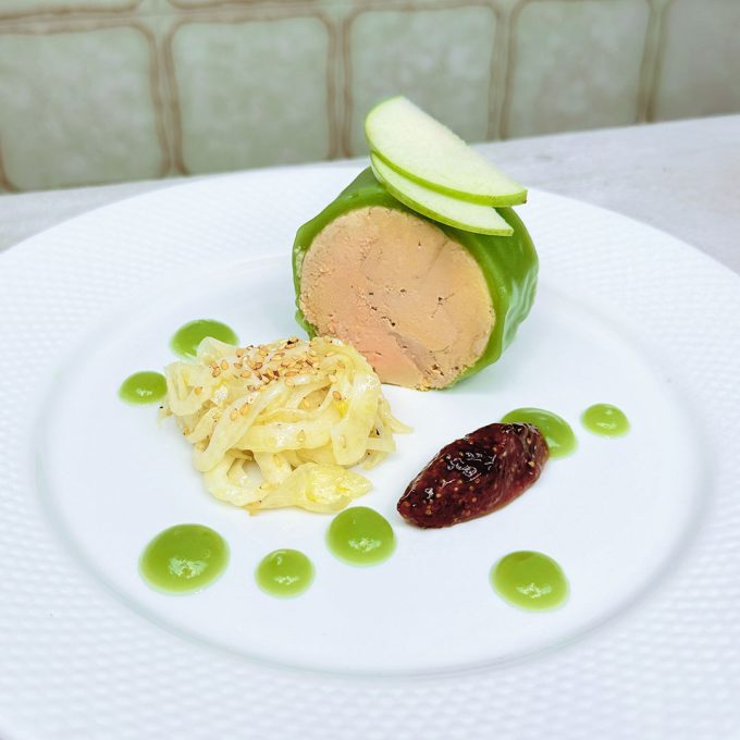 Foie Gras en gelée de pommes vertes
